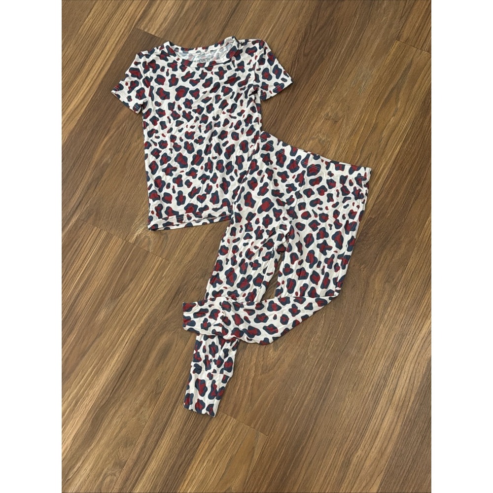 Posh Peanut Toddler Girls 3T/4T Red White Blue Cheetah Pajamas Top Pants EUC